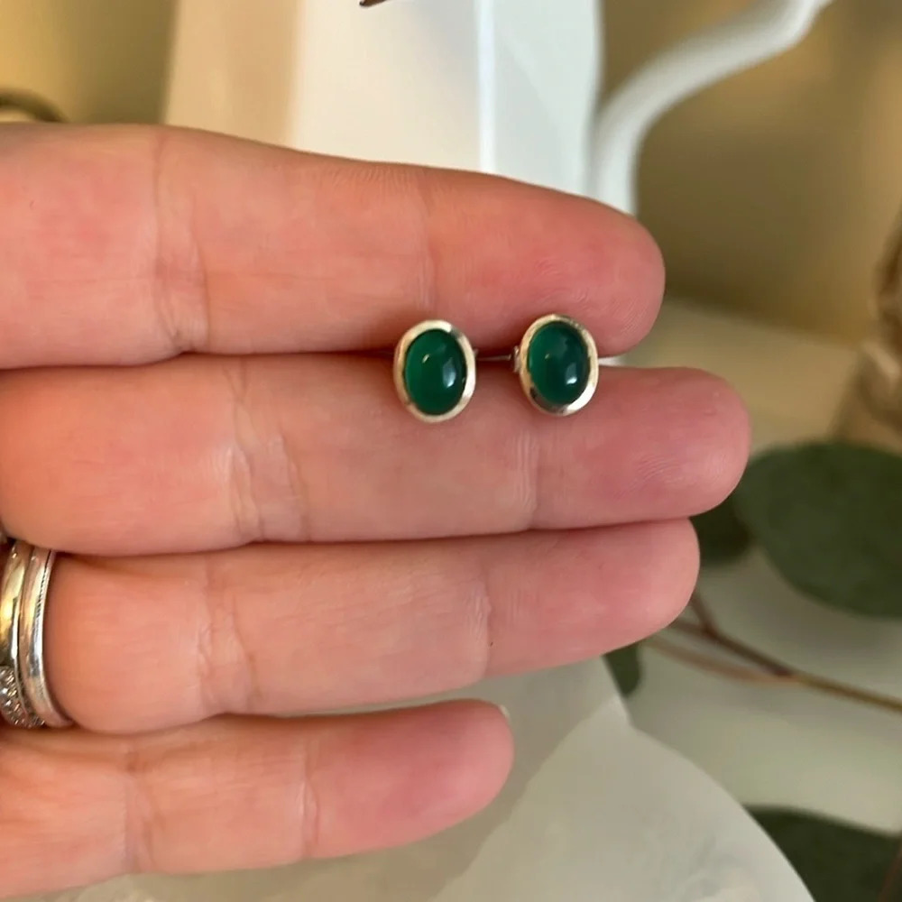 925 Solid Sterling Silver Gemstone Green Chalcedo… - image 3